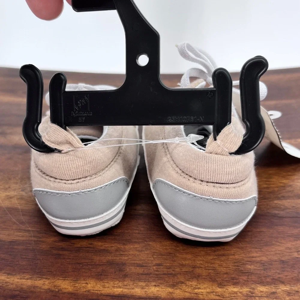 Carter's Child of Mine Sneakers Boys 9-12M Tan Canvas Lace Up Crib Shoes